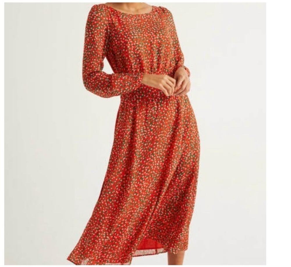 Boden Ingrid dress women's 10R sunset speckle midi fit and flare long sleeve
